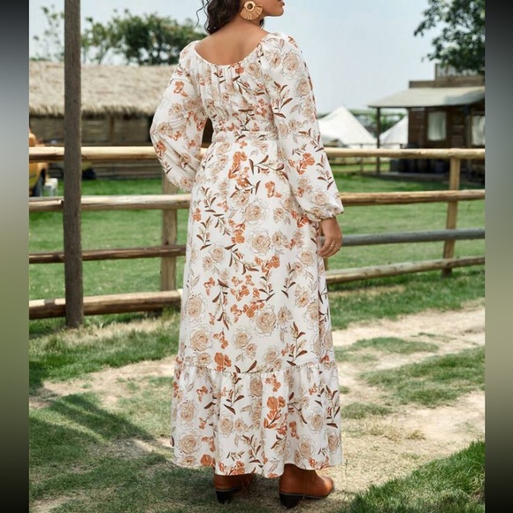 Boho floral print lantern sleeve dress - Picture 3 of 12